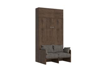 Itamoby - Cama nido abatible francesa Kentaro de 140 cm, con sofá y módulo de pared, fabricada en madera de nuez, color gris
