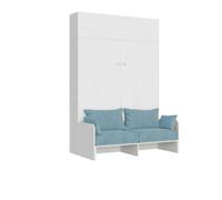 Itamoby Kentaro 160 - Cama de matrimonio plegable con sofá y mueble colgante, color blanco fresno, azul claro