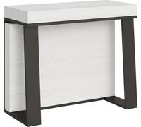 ITAMOBY - Mesa consola extensible de 90x40/288 cm, estilo Asia, madera de fresno blanco con extensiones interiores y estructura de hierro en color antracita