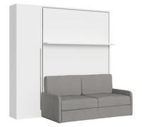 Cama Doble Abatible Vertical Versia Sofà 160 Con Sofá, Estante Y Armario 1 Puerta Izquierda Blanco