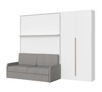 Cama Abatible Francesa Vertical Versia Sofà 140 Con Sofá, Estante Y Armario Derecho 2 Puertas Blanco