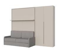 Itamoby Versia Sofà 160 Cama doble Escamotable Vertical con Sofá, Estante y Armario Recto con 2 Puertas Argilla
