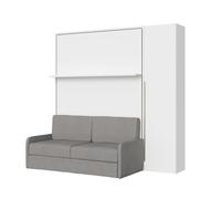 Cama Doble Abatible Vertical Versia Sofà 160 Con Sofá, Estante Y Armario De 1 Puerta Derecha Blanco
