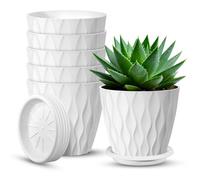 ITClosud Juego de 6 Maceteros de 10 CM, Macetero con Sistema de Riego, Macetero con Platillo Y Orificios de Drenaje, para Jardines Interiores Y de BalcóN (Blanco, 10CM)