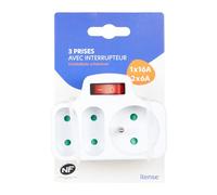 ITENSE - Regleta eléctrica, Toma múltiple - Enchufe Triple - 3 Tomas - 1 x 16 A + 2 x 6 A - con Interruptor - Regleta de Pared - Color: Blanco - Seguridad Infantil - Voltaje: 230 V - Material: PVC