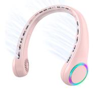 ITSHINY Ventilador de Cuello, Mini Ventilador Portatil, Ventilador Cuello Sin Aspas, Ventilador USB Recargable Bateria 4000 mAh con Ajustable 3 Velocidades Luz LED para Viajes Deporte Oficina Hogar