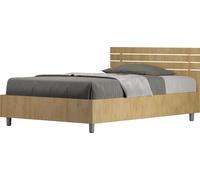 ITYHOME - Cama con somier de 120x200, cabecero recto con listones de madera de roble natural "Ankel"
