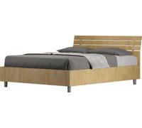 ITYHOME - Cama con somier de 140x190, cabecero inclinado con listones de madera de roble natural, modelo Ankel