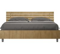 ITYHOME - Cama con somier de 160x200, cabecero inclinado con listones de madera de roble natural "Ankel"