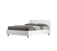 Ityhome: Cama doble francesa con contenedor de 140x190, cabecero recto con somier de láminas de haya blanca