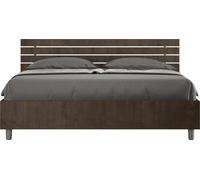 ITYHOME - Cama sin somier, tamaño 160x190, cabecero recto con listones de madera en color nogal