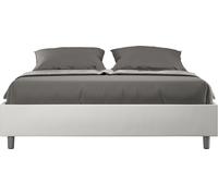 ITYHOME - Cama tapizada con somier de láminas, 140x190 cm, con revestimiento de cuero sintético, color blanco, modelo Azelia