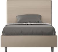 ITYHOME - Cama tapizada con somier de láminas, tamaño 120x190, con revestimiento de cuero sintético en color gris paloma. Modelo Focus