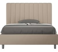 ITYHOME - Cama tapizada con somier de láminas, tamaño 120x210, con revestimiento de cuero sintético en color gris paloma, modelo Agueda