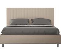 ITYHOME - Cama tapizada con somier de láminas, tamaño 160x210, con revestimiento de cuero sintético en color gris pardo ("Sunny")