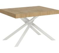 ITYHOME - Mesa auxiliar extensible, 130/390 x 90 cm, acabado en roble natural "Karida", patas blancas