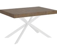 ITYHOME - Mesa auxiliar extensible, 130/390 x 90 cm, con patas de nogal y estructura blanca