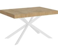 ITYHOME - Mesa auxiliar extensible, 130/390 x 90 cm, modelo Plaker, roble natural, patas blancas