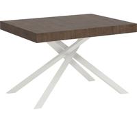 ITYHOME - Mesa auxiliar extensible, 130/390 x 90 cm, patas de nogal Karida, superficie blanca
