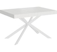 ITYHOME - Mesa auxiliar extensible, 140/400 x 90 cm, modelo Plaker, madera de fresno blanca, patas blancas