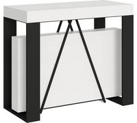 ITYHOME - Mesa consola extensible de 90x40/196 cm, tapizada en tela "Zamat" color gris claro, con estructura de madera de fresno en color blanco y marco de hierro en color antracita