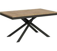 ITYHOME - Mesa de comedor extensible 160/264 x 90 cm, modelo Karida Evolution, con tablero en roble natural y estructura y patas en color antracita