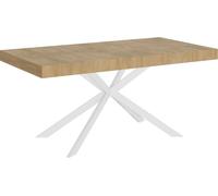 ITYHOME - Mesa de comedor extensible, 160/264 x 90 cm, modelo Plaker, roble natural, patas blancas