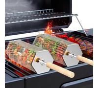 ivtivfu Cesta de Parrilla Rodadiza, Mango Extraíble, Acero Inoxidable 304 | Anidadas Accesorios Barbacoa carbon para Verduras, Utensilios bbq para Exterior Camping, Regalos Originales Hombre cumpleaños