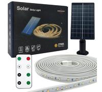 IWIIK Tira de Luz Solar Exterior Regulable, 1800mAH 3.2V, Flexible, Impermeable IP65, Luces Led con Mando a Distancia y Pica para jardín, Luz cálida 2700K (5M)