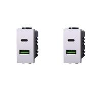 IXTRIMA Módulo toma cargador doble USB 2 puertos, 3.1A USB-c + U SB A, color blanco compatible con Bticino Living Light/INTERNATIONAL 2 uds