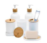 Jabonera 2 botellas de champú con 2 botes para bastoncillos de algodón | Jabonera con Vaso de Cepillo y Bandeja para baño, cocina, encimera, estante, y