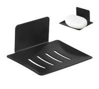 Jabonera de acero inoxidable 304 sin taladrar, autoadhesiva, jabonera de | Jabonera sin taladrar, montaje en pared con almohadilla adhesiva 3M, diseño de desagüe para baño, cocina, color negro