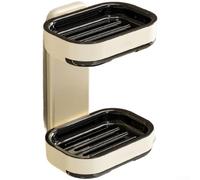 Jabonera de ducha de doble capa montada en la pared con ventosa, bandeja ABS autodrenante para fregadero de baño, 18,8 x 13,6 cm (helado)