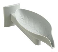 Jabonera en forma de hoja montada en la pared con drenaje, soporte giratorio ajustable para jabón para fregadero de baño, bandeja de jabón autodrenante gris (gris, pequeño)