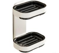 Jabonera montada en la pared con ventosa, soporte de jabón de ducha de doble capa para jabón de barra, bandeja de drenaje ABS, sin taladrar, 18,8 x 13,6 cm (blanco)
