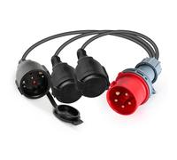 Jadeshay Cable de Alimentación, 400V 16A CEE Prolongador Eléctrico Industrial IP44 Impermeable Adaptador con Enchufe 5 Pin y 3 x 230V Schuko Toma Cable de 50 cm para Caravana Camping y Electrica