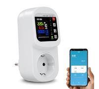 Jadeshay Enchufe Inteligente WiFi Tuya 16A 230V Protector Diferencial Pantalla a Color Medidor de Consumo Electrico Enchufe EU con Protección contra Sobretensión y Subtensión, Control Remoto Móvil