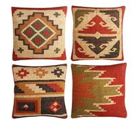 Jaipur Kilim Rugs Juego de 4 Fundas de cojín de Lana de Yute Vintage Kilim, Fundas de Almohada Decorativas para decoración del hogar, Fundas de Almohada turcas Tejidas a Mano (Multicolor, 7)