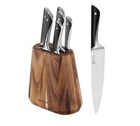 Jamie Oliver by Tefal K267S7 - Bloque de cuchillos de cocina de 7 piezas, 6 cuchillos de cocina + madera, alto rendimiento de corte, diseño distintivo, cuchillas resistentes y duraderas, marrón/negro