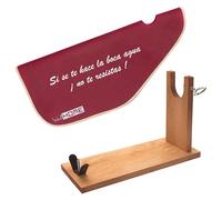 Jamonero de madera con herraje en V, pincho y fijación pezuña + Funda para jamón 'Tiberic' burdeos