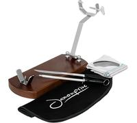 Jamonprive Soporte Jamonero Plegable Lacado Nogal con Gomas Antideslizantes + Cuchillo + Chaira + Cubre Jamón + Paño + Pinzas - Set Profesional de Corte de Jamon Serrano e Ibérico