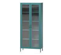 Jan Nowak Angelo - Armario Vitrina de 2 Puertas (80 x 185 x 45 cm, 4 estantes Ajustables, Vidrio Templado, Montaje en Pared) Azul Claro