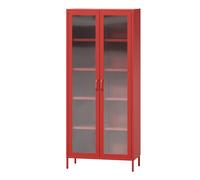 Jan Nowak Angelo - Armario Vitrina de 2 Puertas (80 x 185 x 45 cm, 4 estantes Ajustables, Vidrio Templado, Montaje en Pared), Color Rojo