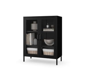 Jan Nowak Aparador Metal 2 Puerta para Salon - Vito | 80 x 101,5 x 40 cm | Cierre Magnético, 2 Estantes Ajustables, Superficie Brillante | Muebles de Salon, Aparadores para Salon Negro