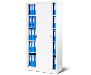 Jan Nowak Armario de Oficina con Puertas correderas Armario metálico 4 estantes Pintura en Polvo con Cerradura 185 cm x 90 cm x 40 cm (Blanco)