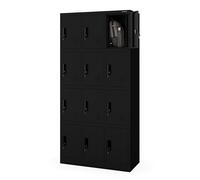 Jan Nowak Armario para Vestuario 3B4A Taquilla Metálico con 12 Compartimentos Ranuras de ventilación Recubrimiento de Polvo 185 cm x 90 cm x 40 cm Negro