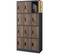Jan Nowak Armario para Vestuario 3B4A Taquilla Metálico con 12 Compartimentos Ranuras de ventilación Recubrimiento de Polvo 185 cm x 90 cm x 40 cm Antracita-Madera