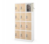 Jan Nowak Armario para Vestuario 3B4A Taquilla Metálico con 12 Compartimentos Ranuras de ventilación Recubrimiento de Polvo 185 cm x 90 cm x 40 cm Blanco-Madera
