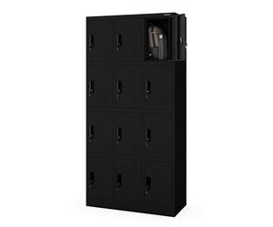 Jan Nowak Armario para Vestuario 3B4A Taquilla Metálico con 12 Compartimentos Ranuras de ventilación Recubrimiento de Polvo 185 cm x 90 cm x 40 cm Negro