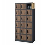 Jan Nowak Armario para Vestuario 3B6A Taquilla Metálico con 18 Compartimentos Ranuras de ventilación Recubrimiento de Polvo 185 cm x 90 cm x 40 cm Antracita-Madera
